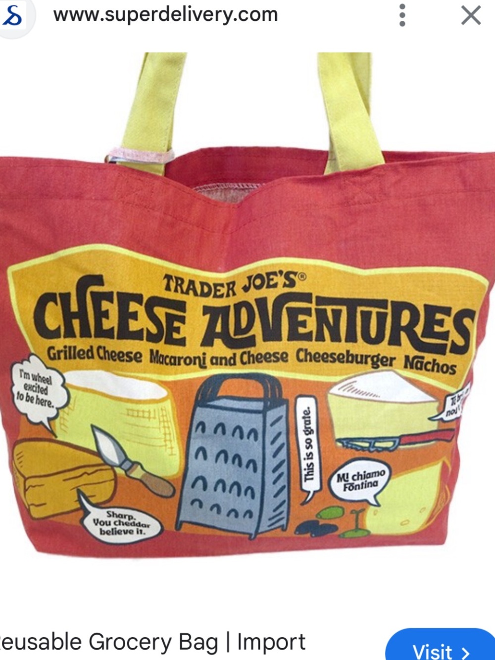 Trader Joe’s Tote Bag - Red and Yellow Cheese Adventures Design